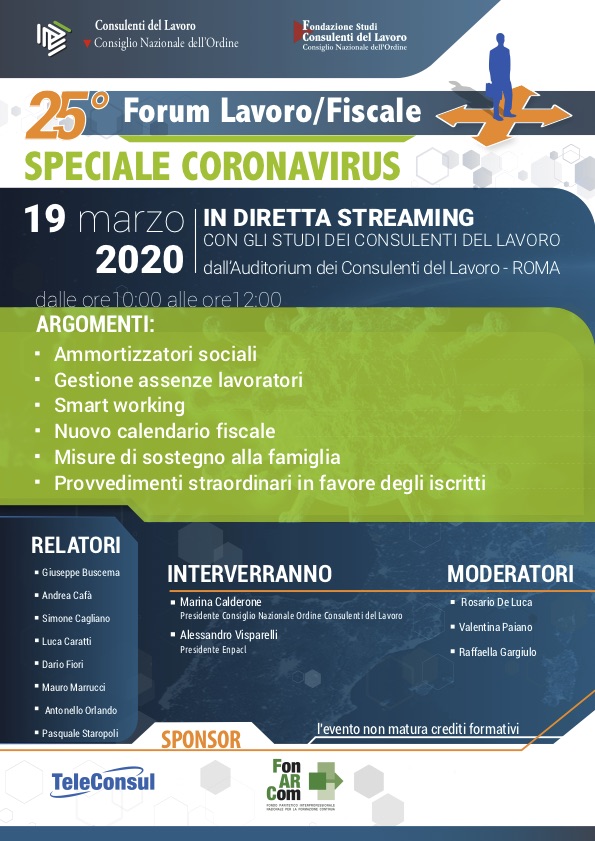 Forum Lavoro/Fiscale Speciale Coronavirus 19 marzo 2020
