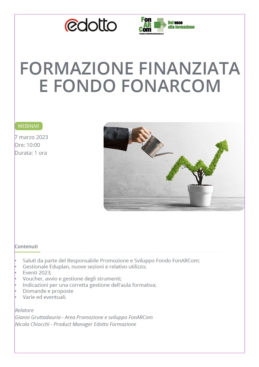 formazione finanziata e Fondo FonARCom marzo 2023